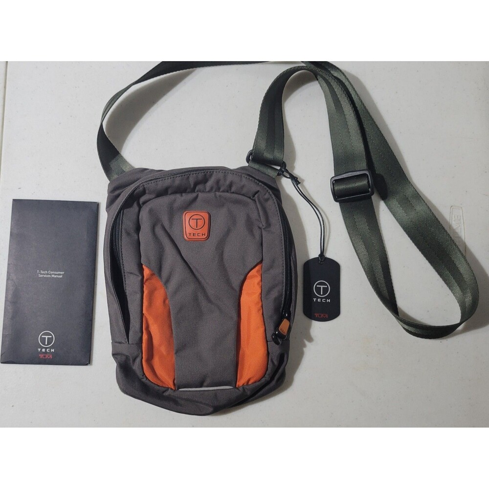 Tumi Tech Slim Zip Cross Body Orange Gray Nylon Bag EXCELLENT CONDITION